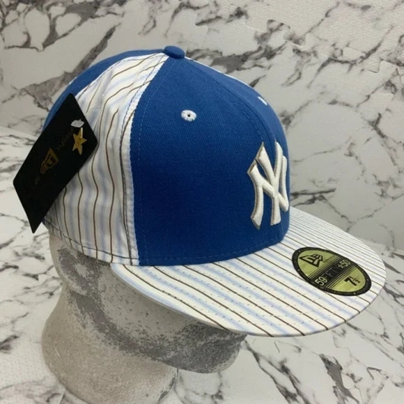 Men's New Era Cap Blue | White | Brown Pinstripe 59FIFTY NY Yankees NWT - Picture 2 of 5